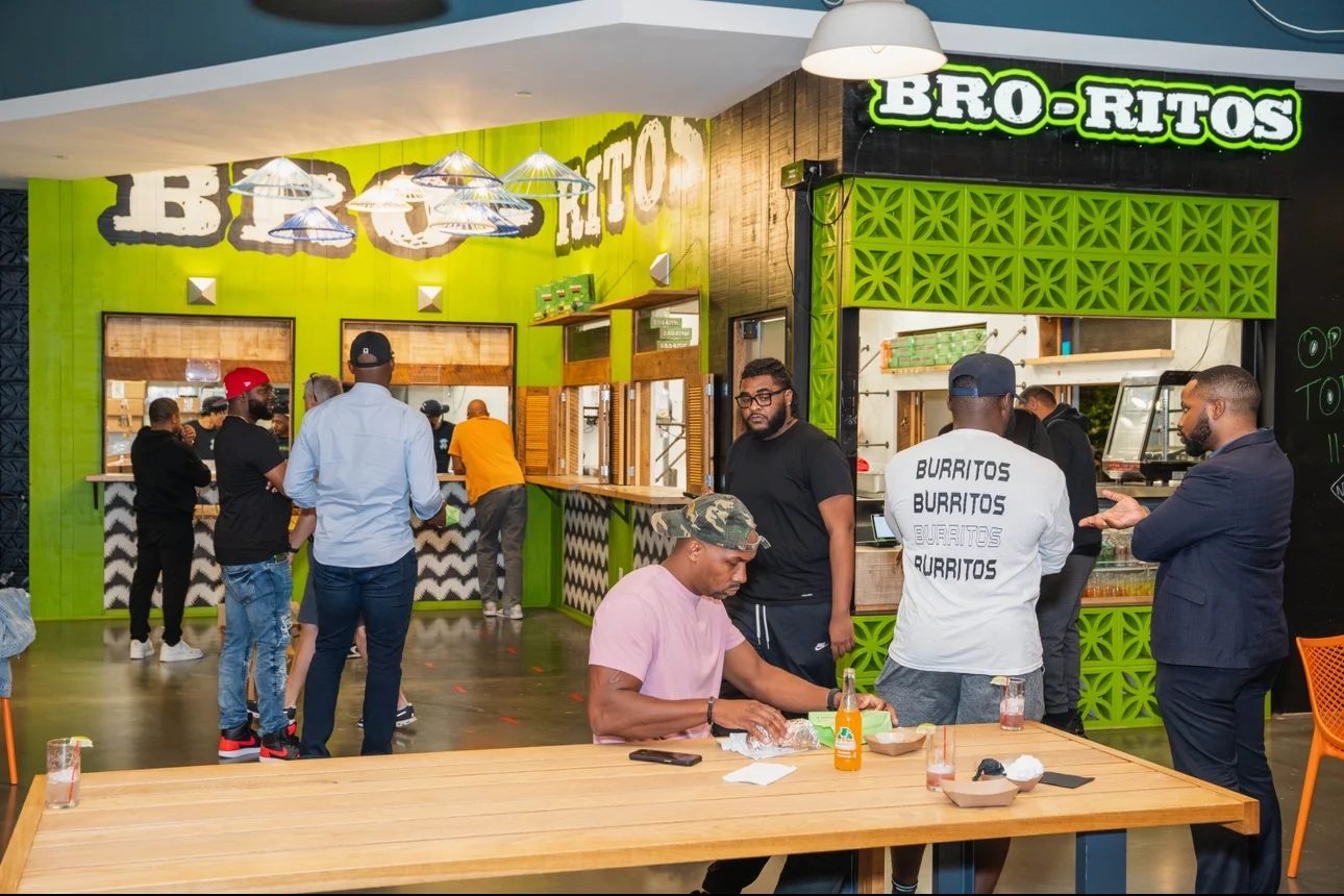 Customers at the Bro-Ritos counter in Atlanta